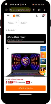 ficha de producto mobile de portatil MSI 15 en la tienda online de pc componentes