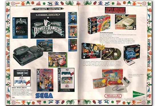 catalogo de el corte inglés en los años 90 con las consolas de sega y nintendo
