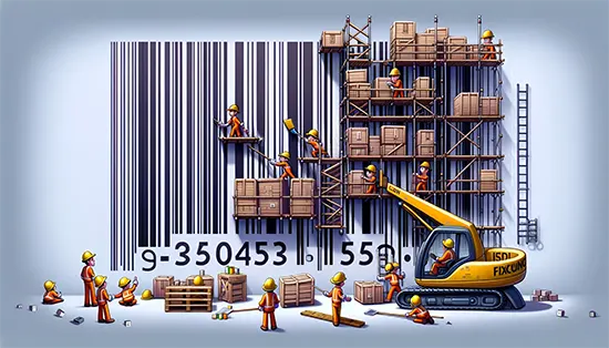 imagen de unos obreros fabricando un codigo de barras al más puro estilo pixar creado con dall·e