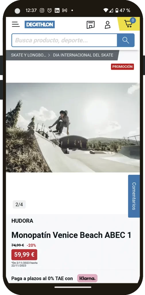 ficha de producto mobile del monopatín Venice Beach ABEC 1 en la tienda online de decathlon