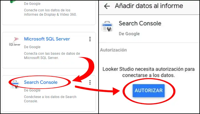 autorizar datos de google search console en looker studio