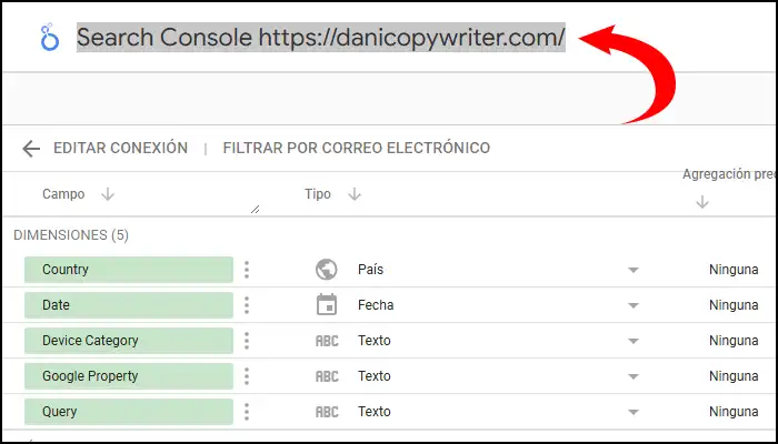 renombrar propiedad de search console en looker studio