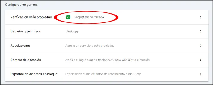Verificación de la propiedad en Google Search Console