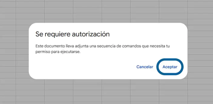 Requerimiento para autorizar permisos de ejecución del script
