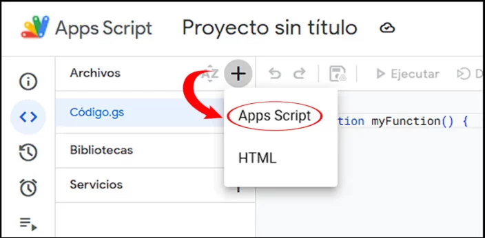 Como añadir un archivo nuevo en apps script