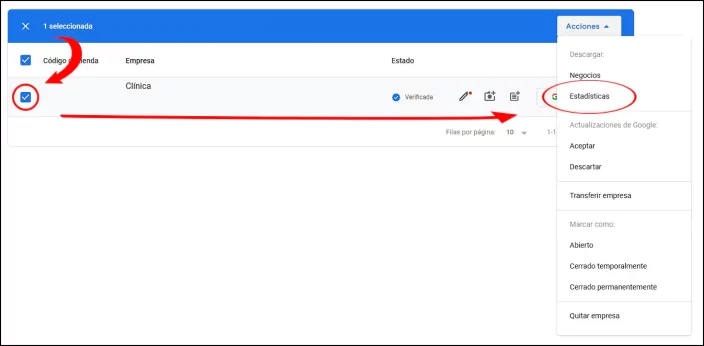 Paso 1 para descargar informes en Google Bussines Profile