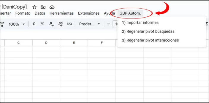 Menú de scripts en hojas de cálculo de google