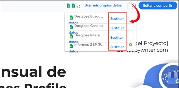 Cómo sustituir fuentes de datos en plantillas de looker studio